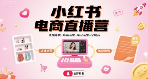 小红书电商直播营，直播带货+店铺运营+笔记运营=全电商采购|汽车产业|汽车配件|机加工蚂蚁智酷企业交流社群中心