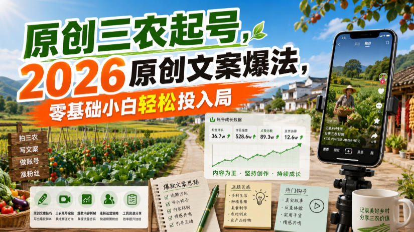原创三农起号,2026原创文案爆法,零基础小白轻松投入局采购|汽车产业|汽车配件|机加工企业家交流社群中心
