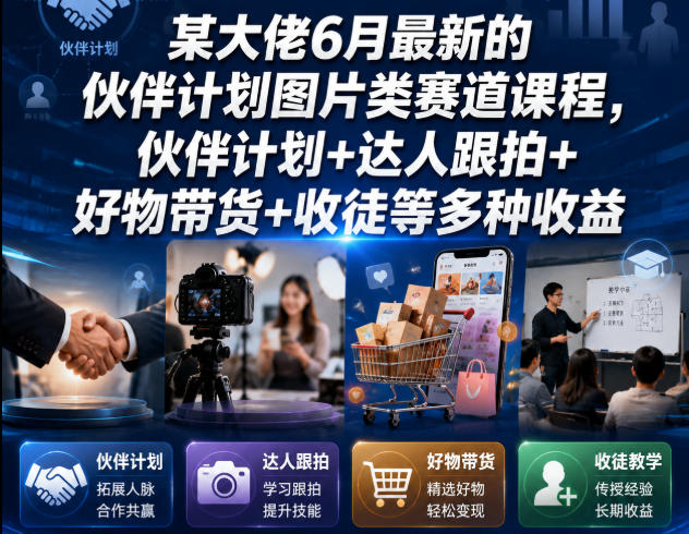 某大佬6月最新的伙伴计划图片类赛道课程，伙伴计划+达人跟拍+好物带货+收徒等多种收益采购|汽车产业|汽车配件|机加工企业家交流社群中心