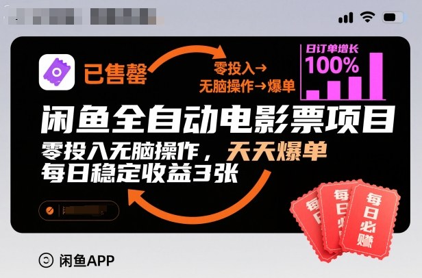 闲鱼全自动电影票项目,零投入无脑操作,天天爆单,每日稳定收益3张【揭秘】采购|汽车产业|汽车配件|机加工蚂蚁智酷企业交流社群中心