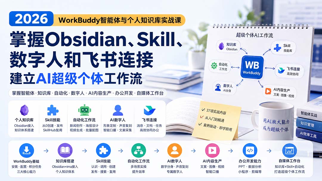 2026 WorkBuddy智能体与个人知识库实战课:掌握Obsidian、Skill、数字人和飞书连接,建立AI超级个体工作流采购|汽车产业|汽车配件|机加工企业家交流社群中心