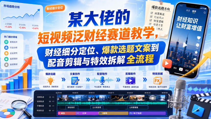 某大佬的短视频泛财经赛道教学，财经细分定位、爆款选题文案到配音剪辑与特效拆解全流程采购|汽车产业|汽车配件|机加工企业家交流社群中心