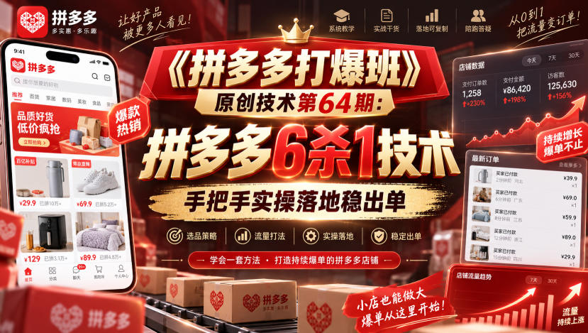 《拼多多打爆班》原创技术第64期：拼多多6杀1技术，手把手实操落地稳出单采购|汽车产业|汽车配件|机加工企业家交流社群中心