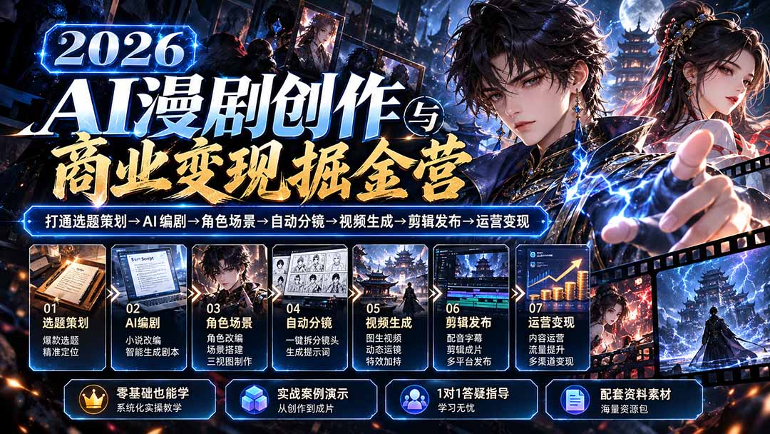 【无水印】2026AI漫剧创作与商业变现掘金营:打通选题→AI编剧→角色场景→自动分镜→视频生成→剪辑发布→运营变现采购|汽车产业|汽车配件|机加工企业家交流社群中心