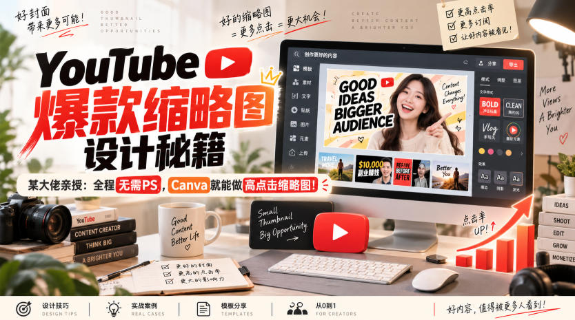 YouTube爆款缩略图设计秘籍，某油管大佬(610万订阅者)亲授，全程无需PS，Canva就能做高点击缩略图！【原创双语字幕】采购|汽车产业|汽车配件|机加工企业家交流社群中心