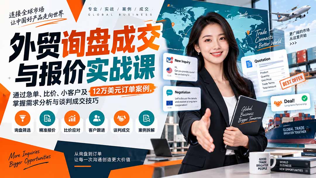 外贸询盘成交与报价实战课：通过急单、比价、小客户及12万美元订单案例，掌握需求分析与谈判成交技巧采购|汽车产业|汽车配件|机加工企业家交流社群中心