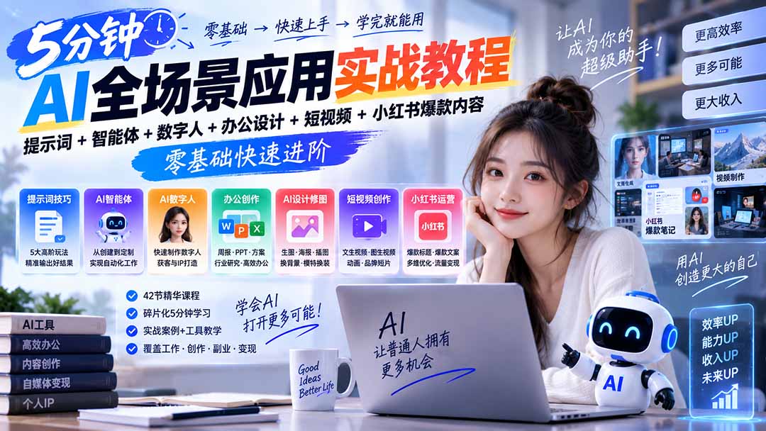 AI全场景应用实战教程|提示词+智能体+数字人+办公设计+短视频+小红书爆款内容,零基础快速进阶采购|汽车产业|汽车配件|机加工企业家交流社群中心
