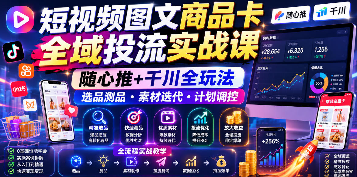 短视频图文商品卡全域投流实战课，随心推+千川全玩法，选品测品・素材迭代・计划调控，提升ROI爆单增收教程采购|汽车产业|汽车配件|机加工企业家交流社群中心