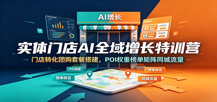实体门店AI全域增长特训营：门店转化团购套餐搭建，POI权重榜单矩阵同城流量采购|汽车产业|汽车配件|机加工企业家交流社群中心