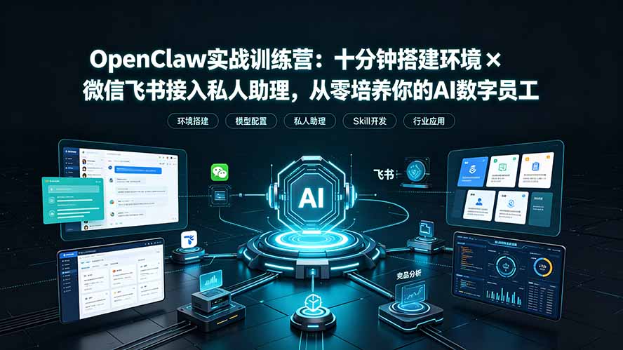 OpenClaw实战特训营：十分钟搭建环境×微信飞书接入私人助理，从零培养你的AI数字员工采购|汽车产业|汽车配件|机加工企业家交流社群中心