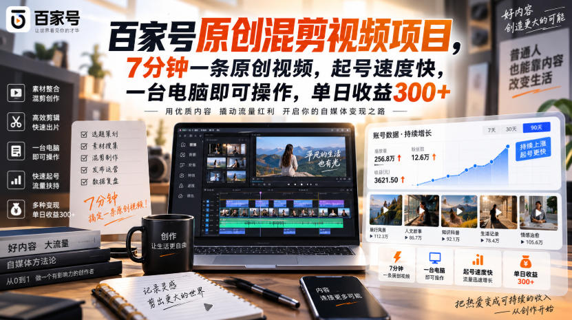 百家号原创混剪视频项目,7分钟一条原创视频,起号速度快,一台电脑即可操作,单日收益300+采购|汽车产业|汽车配件|机加工企业家交流社群中心