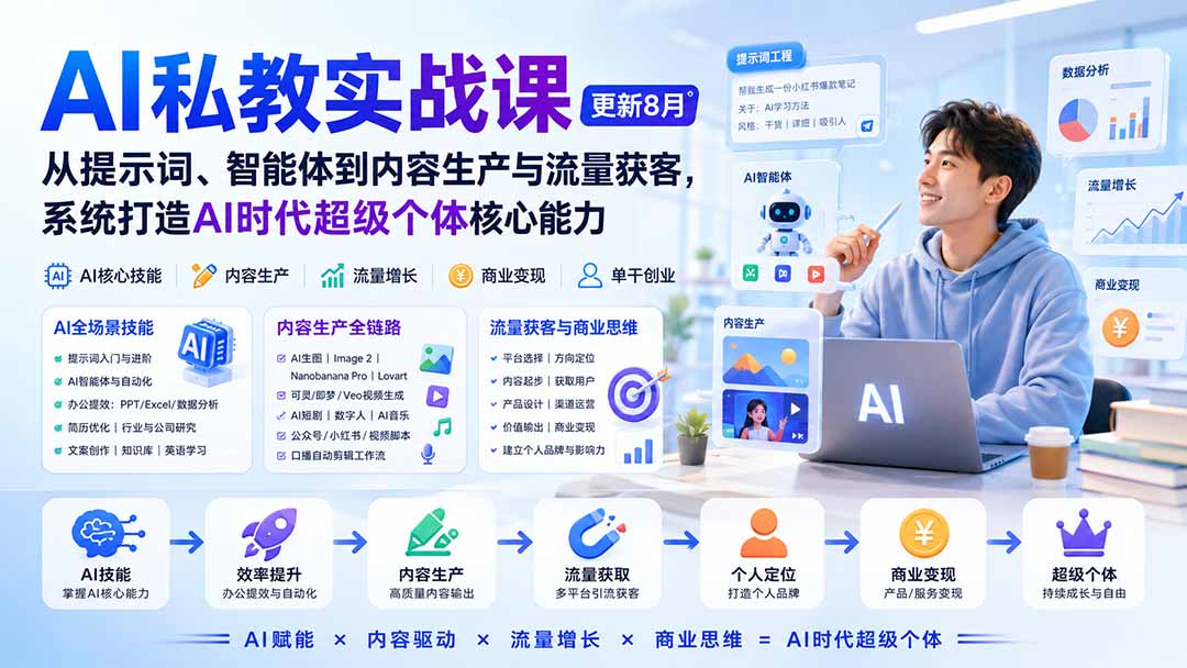 AI私教实战课-更新8月：从提示词、智能体到内容生产与流量获客，系统打造AI时代超级个体核心能力采购|汽车产业|汽车配件|机加工企业家交流社群中心