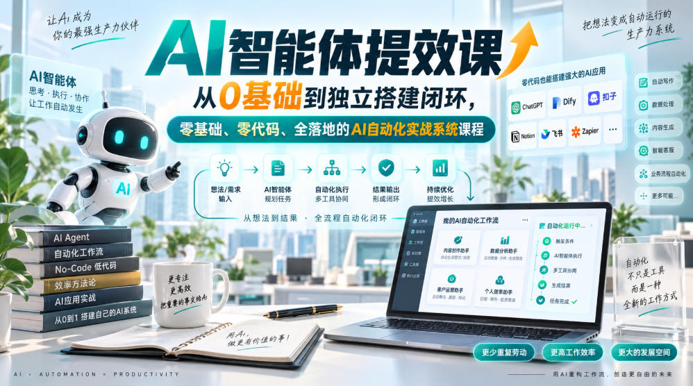 AI智能体提效课,从0基础到独立搭建闭环,零基础、零代码、全落地的AI自动化实战系统课程采购|汽车产业|汽车配件|机加工企业家交流社群中心