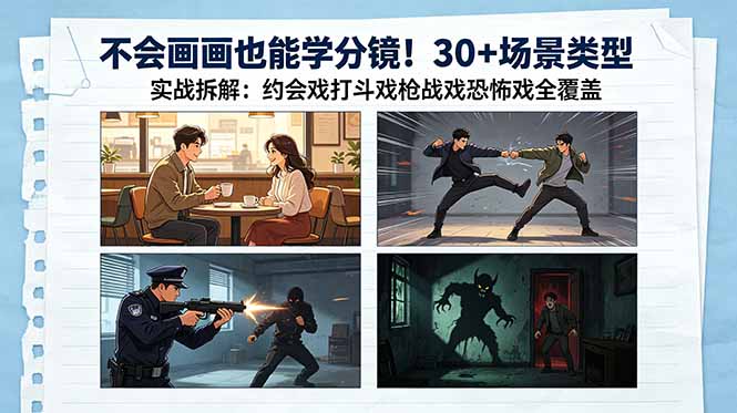 不会画画也能学分镜!30+场景类型实战拆解:约会戏打斗戏枪战戏恐怖戏全覆盖采购|汽车产业|汽车配件|机加工企业家交流社群中心