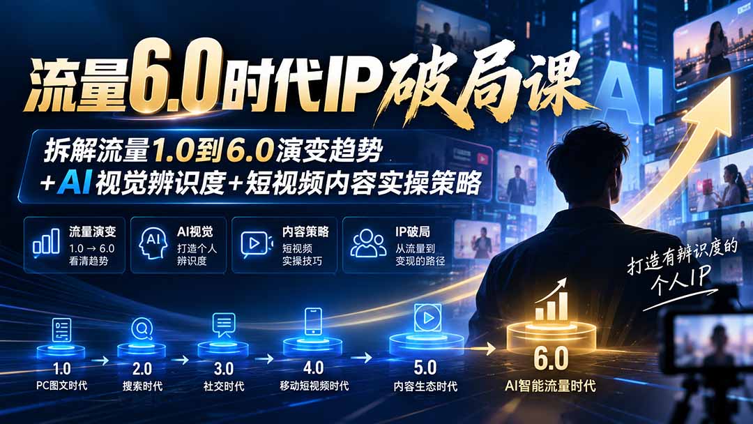流量6.0时代IP破局课-更新：拆解流量1.0到6.0演变趋势+AI视觉辨识度+短视频内容实操策略采购|汽车产业|汽车配件|机加工企业家交流社群中心