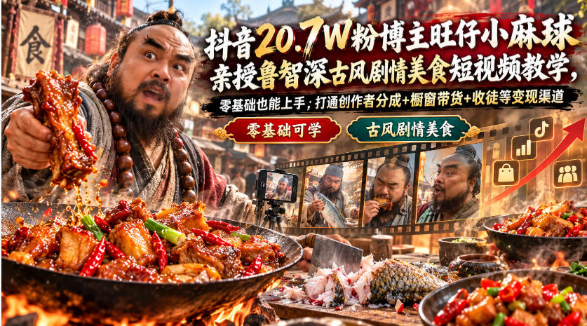 抖音20.7W粉博主旺仔小麻球亲授鲁智深古风剧情美食短视频教学，零基础也能上手，打通创作者分成+橱窗带货+收徒等变现渠道采购|汽车产业|汽车配件|机加工企业家交流社群中心