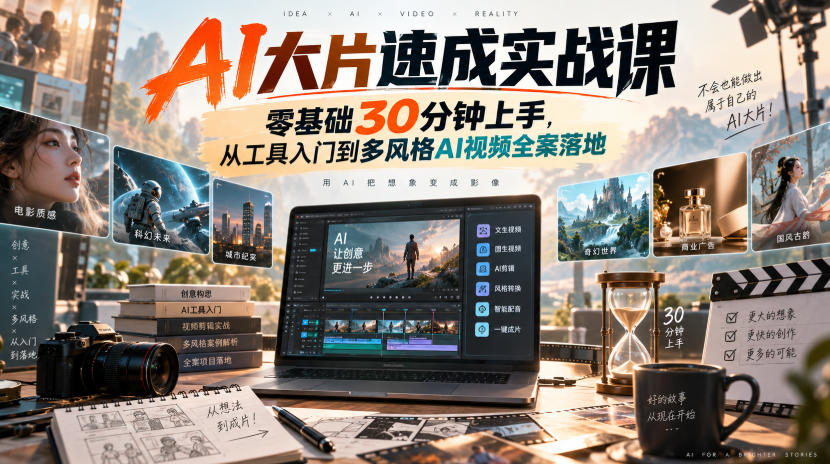 AI大片速成实战课|零基础30分钟上手,从工具入门到多风格AI视频全案落地采购|汽车产业|汽车配件|机加工企业家交流社群中心