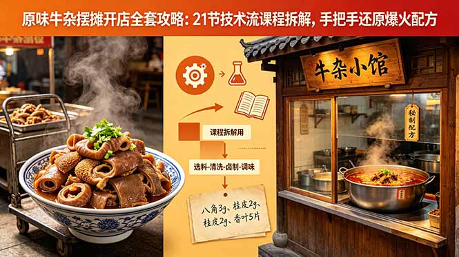 原味牛杂摆摊开店全套攻略：21节技术流课程拆解，手把手还原爆火配方采购|汽车产业|汽车配件|机加工企业家交流社群中心