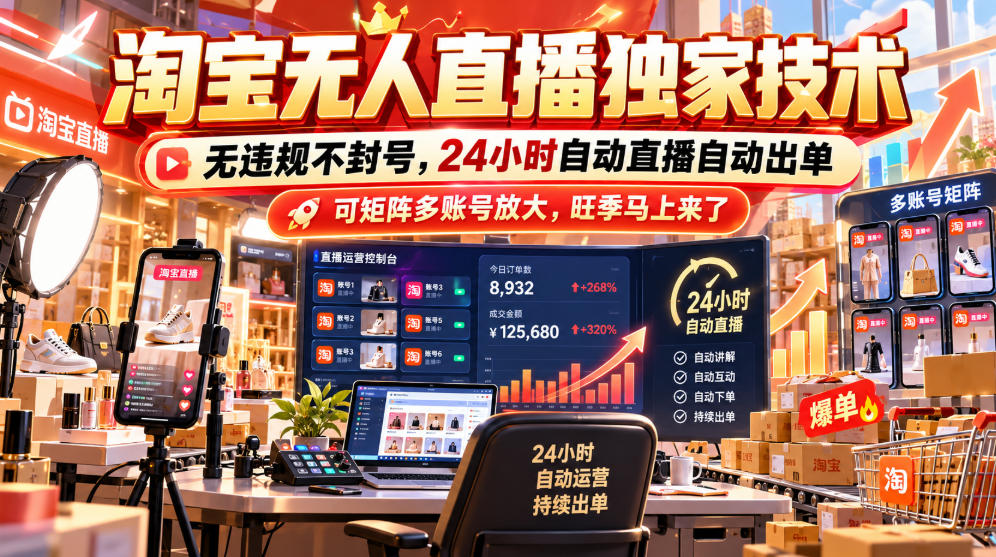 淘宝无人直播独家技术，无违规不封号，24小时自动直播自动出单，可矩阵多账号放大，旺季马上来了【揭秘】采购|汽车产业|汽车配件|机加工企业家交流社群中心