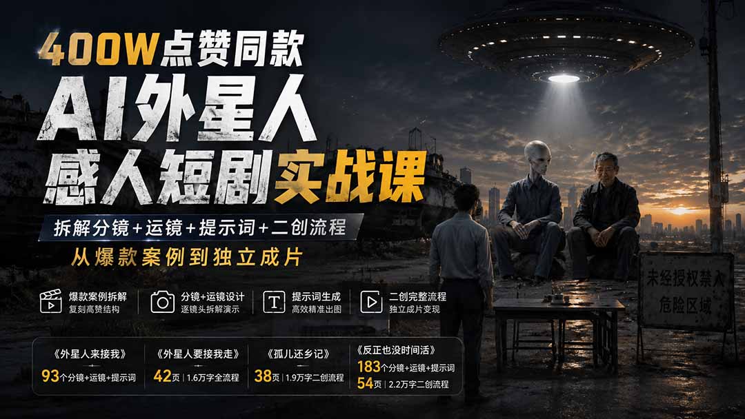 400W点赞同款AI外星人感人短剧实战课：拆解分镜+运镜+提示词+二创流程，从爆款案例到独立成片采购|汽车产业|汽车配件|机加工企业家交流社群中心