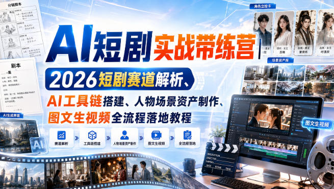AI短剧实战带练营｜2026短剧赛道解析、AI工具链搭建、人物场景资产制作、图文生视频全流程落地教程采购|汽车产业|汽车配件|机加工企业家交流社群中心
