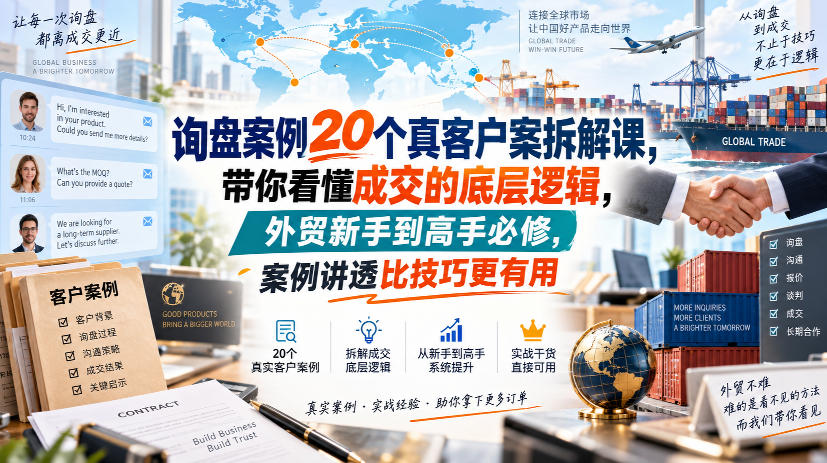 询盘案例20个真客户案拆解课，带你看懂成交的底层逻辑，外贸新手到高手必修，案例讲透比技巧更有用采购|汽车产业|汽车配件|机加工企业家交流社群中心