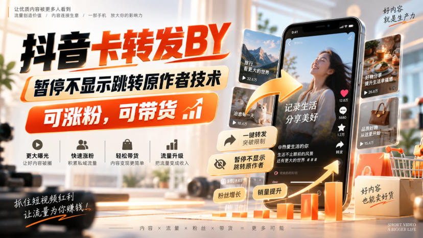 抖音卡转发搬运,暂停不显示跳转原作者技术,可涨粉,可带货采购|汽车产业|汽车配件|机加工企业家交流社群中心