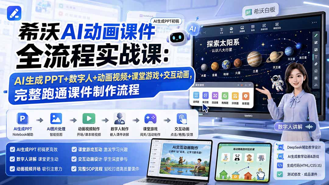 希沃AI动画课件全流程实战课：AI生成PPT+数字人+动画视频+课堂游戏+交互动画，完整跑通课件制作流程采购|汽车产业|汽车配件|机加工企业家交流社群中心