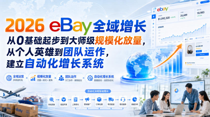2026 eBay全域增长,从0基础起步到大师级规模化放量,从个人英雄到团队运作,建立自动化增长系统采购|汽车产业|汽车配件|机加工企业家交流社群中心
