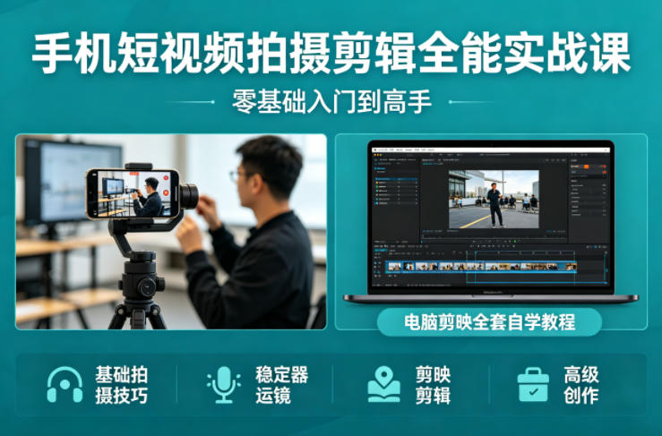 手机短视频拍摄剪辑全能实战课：零基础入门到高手，稳定器运镜+电脑剪映全套自学教程采购|汽车产业|汽车配件|机加工企业家交流社群中心