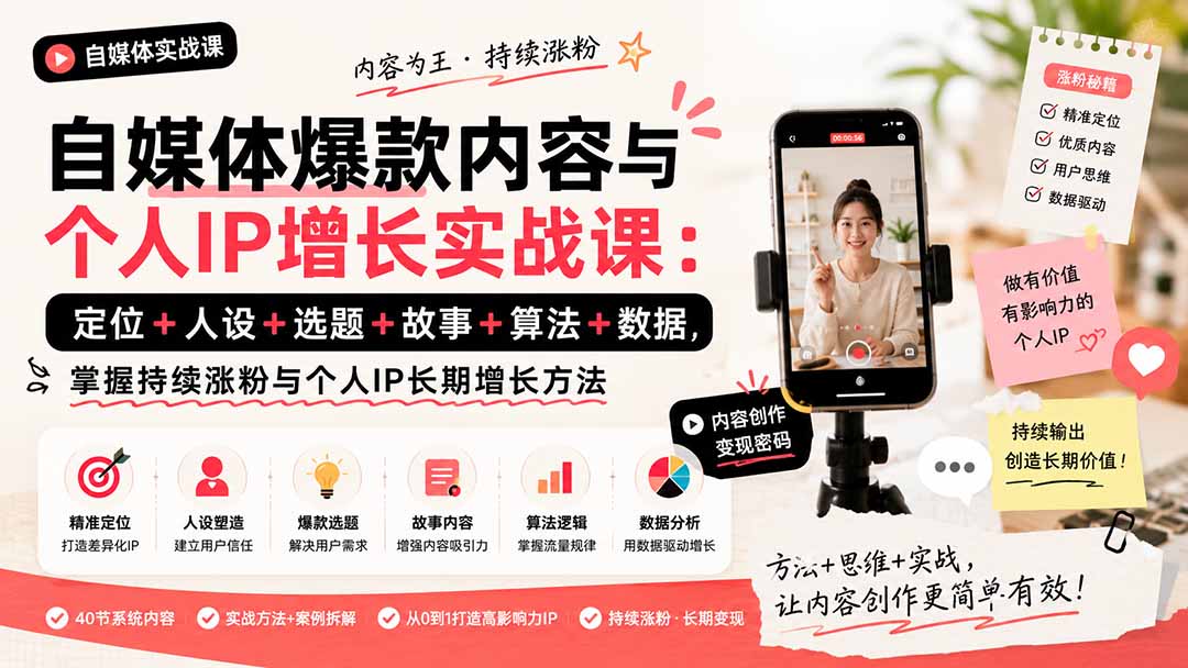 自媒体爆款内容与个人IP增长实战课:定位+人设+选题+故事+算法+数据,掌握持续涨粉与个人IP长期增长方法采购|汽车产业|汽车配件|机加工企业家交流社群中心