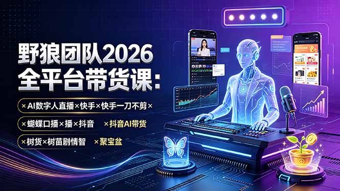 野狼团队2026全平台带货课-7月：AI数字人直播×快手一刀不剪×蝴蝶口播×抖音AI带货×树苗剧情智剪×聚宝盆采购|汽车产业|汽车配件|机加工企业家交流社群中心