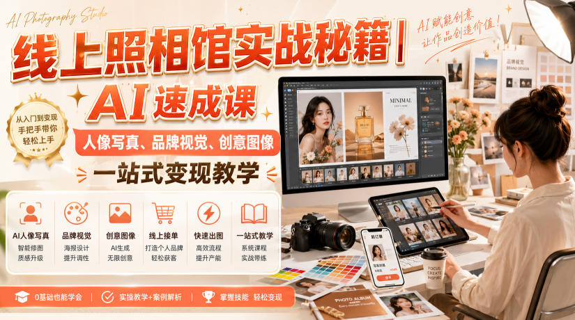 线上照相馆实战秘籍|AI速成课,人像写真、品牌视觉、创意图像一站式变现教学采购|汽车产业|汽车配件|机加工企业家交流社群中心