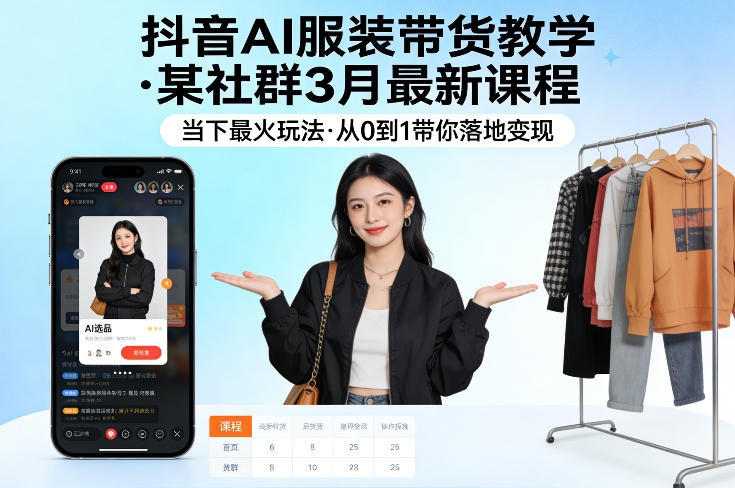 抖音AI服装带货教学，某社群3月最新课程，当下最火玩法，从0到1带你落地变现采购|汽车产业|汽车配件|机加工企业家交流社群中心
