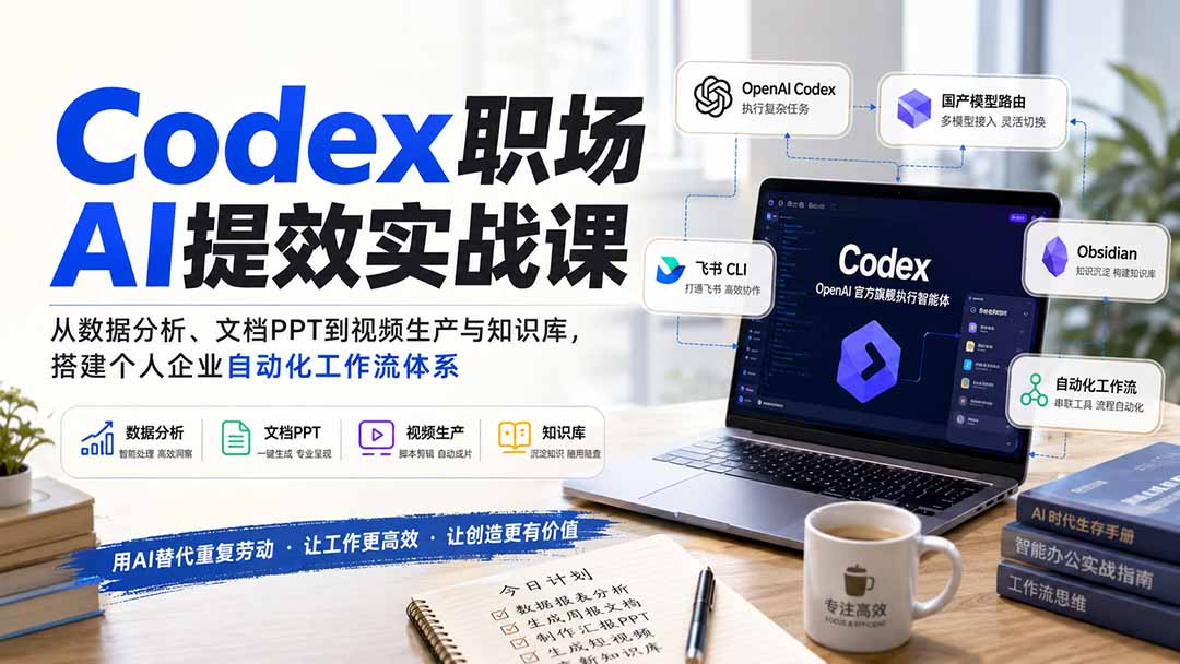 Codex职场AI提效实战课：从数据分析、文档PPT到视频生产与知识库，搭建个人企业自动化工作流体系采购|汽车产业|汽车配件|机加工企业家交流社群中心