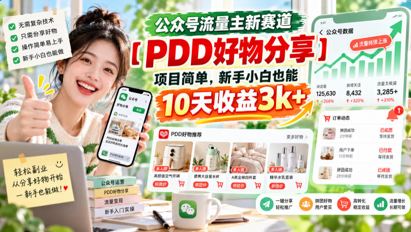 公众号流量主新赛道【PDD好物分享】，项目简单，新手小白也能10天收益3k+采购|汽车产业|汽车配件|机加工企业家交流社群中心