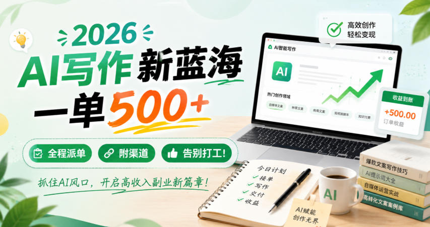 2026 AI写作新蓝海,一单500+,全程派单,附渠道,告别打工!【揭秘】采购|汽车产业|汽车配件|机加工企业家交流社群中心