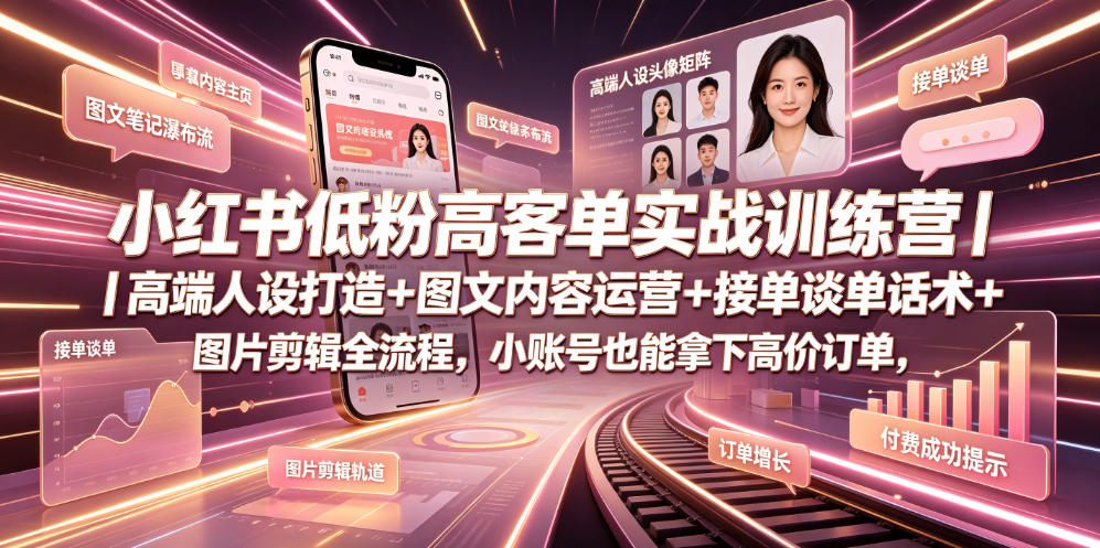 小红书低粉高客单实战训练营｜高端人设打造+图文内容运营+接单谈单话术+图片剪辑全流程，小账号也能拿下高价订单采购|汽车产业|汽车配件|机加工企业家交流社群中心