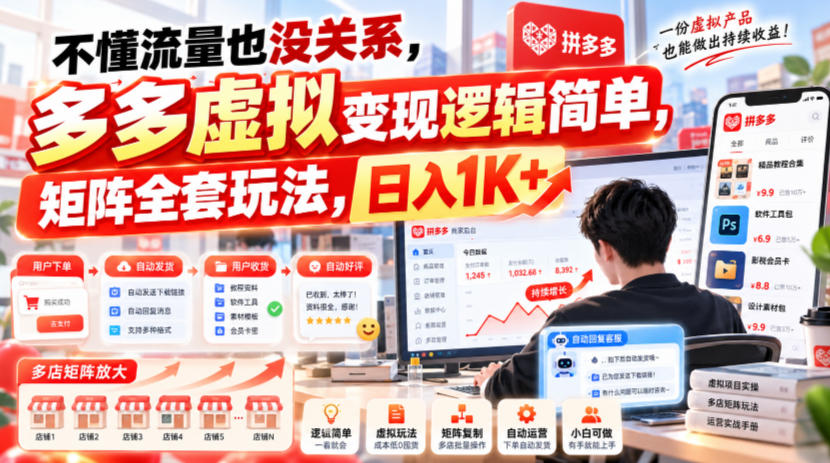 不懂流量也没关系,多多虚拟变现逻辑简单,矩阵全套玩法,日入1K+【揭秘】采购|汽车产业|汽车配件|机加工企业家交流社群中心