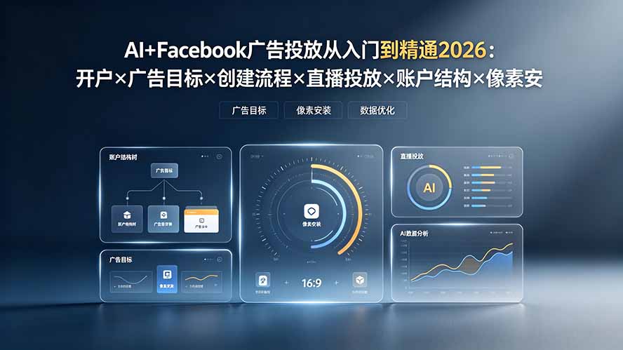 AI+Facebook广告投放从入门到精通2026:开户×广告目标×创建流程×直播投放×账户结构×像素安装×AI赋能采购|汽车产业|汽车配件|机加工企业家交流社群中心