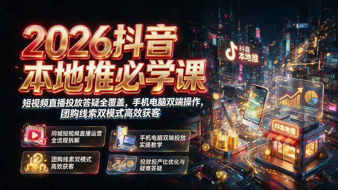 2026抖音本地推必学课｜短视频直播投放答疑全覆盖，手机电脑双端操作，团购线索双模式高效获客采购|汽车产业|汽车配件|机加工企业家交流社群中心