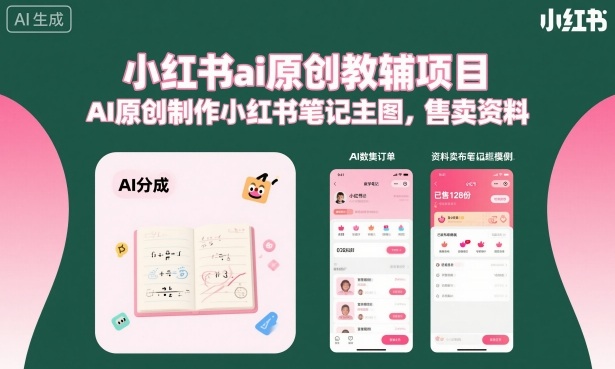 小红书ai原创教辅项目,AI原创制作小红书笔记主图,售卖资料采购|汽车产业|汽车配件|机加工蚂蚁智酷企业交流社群中心