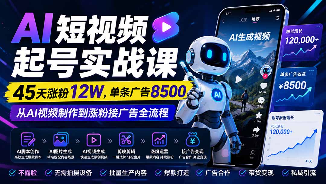 AI短视频起号实战课：45天涨粉12W，单条广告8500，从AI视频制作到涨粉接广告全流程采购|汽车产业|汽车配件|机加工企业家交流社群中心