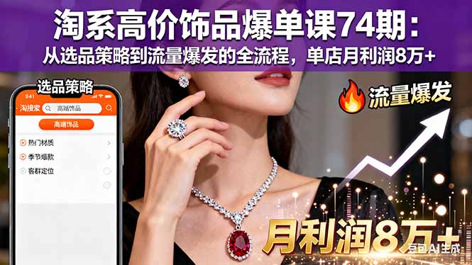 淘系高价饰品爆单课74期：从选品策略到流量爆发的全流程，单店月利润8万+采购|汽车产业|汽车配件|机加工蚂蚁智酷企业交流社群中心