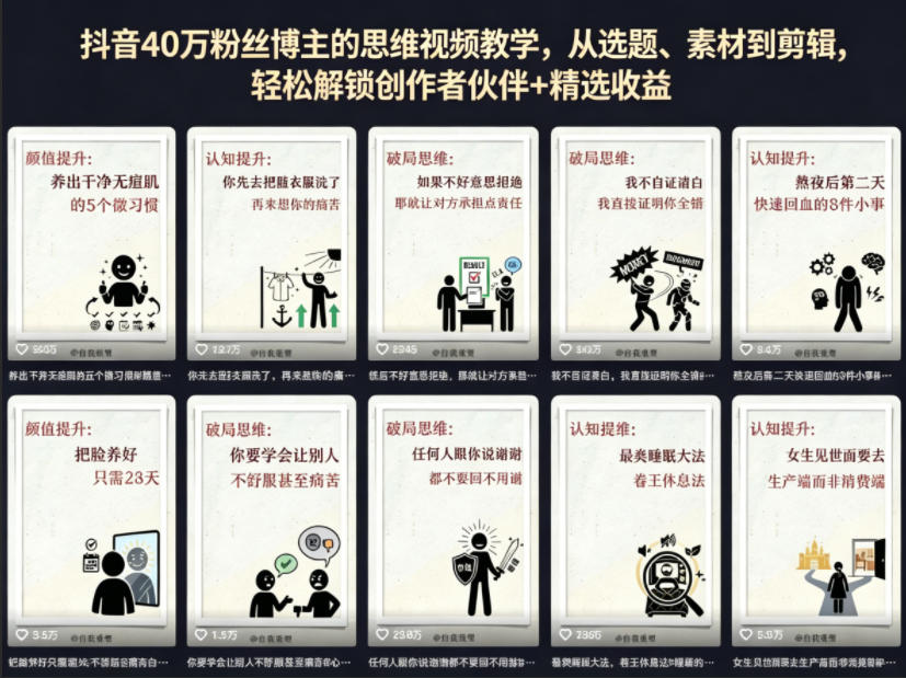 抖音40W粉丝博主的思维视频教学，从选题、素材到剪辑，轻松解锁创作者伙伴+精选收益采购|汽车产业|汽车配件|机加工企业家交流社群中心