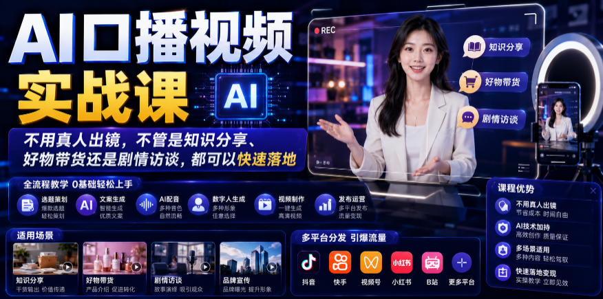 AI口播视频实战课，不用真人出镜，不管是知识分享、好物带货还是剧情访谈，都可以快速落地采购|汽车产业|汽车配件|机加工企业家交流社群中心