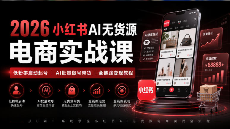 2026小红书AI无货源电商实战课|低粉零启动起号|AI批量做号带货全链路变现教程采购|汽车产业|汽车配件|机加工企业家交流社群中心