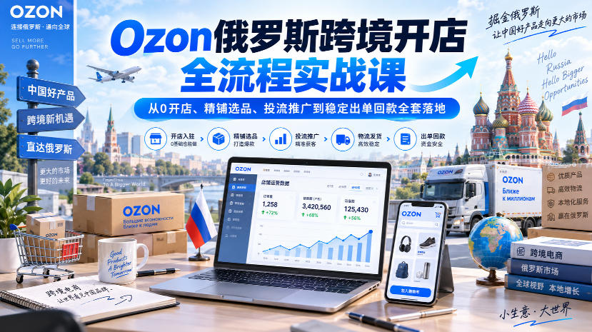 Ozon俄罗斯跨境开店全流程实战课｜从0开店、精铺选品、投流推广到稳定出单回款全套落地采购|汽车产业|汽车配件|机加工企业家交流社群中心