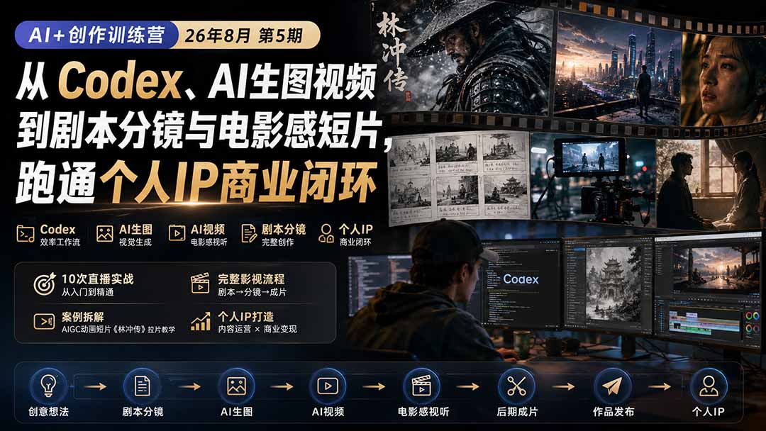AI+创作训练营26年8月第5期:从Codex、AI生图视频到剧本分镜与电影感短片,跑通个人IP商业闭环采购|汽车产业|汽车配件|机加工企业家交流社群中心