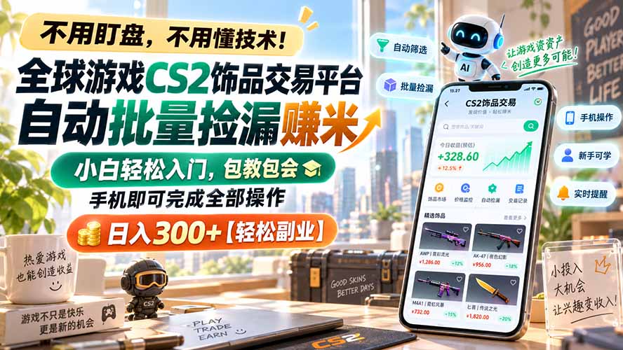 全球游戏CS2饰品交易平台自动批量捡漏赚米，小白轻松入门，包教包会，手机即可完成全部操作，日入300+【轻松副业】采购|汽车产业|汽车配件|机加工企业家交流社群中心